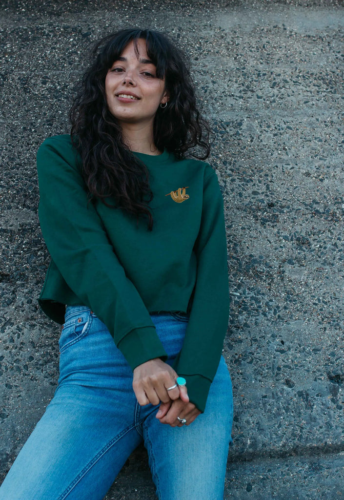 sloth womens cropped sweatshirt Big Wild Thought