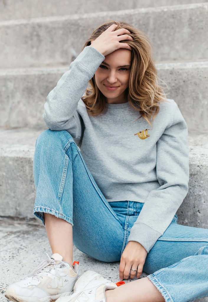 sloth womens cropped sweatshirt Big Wild Thought