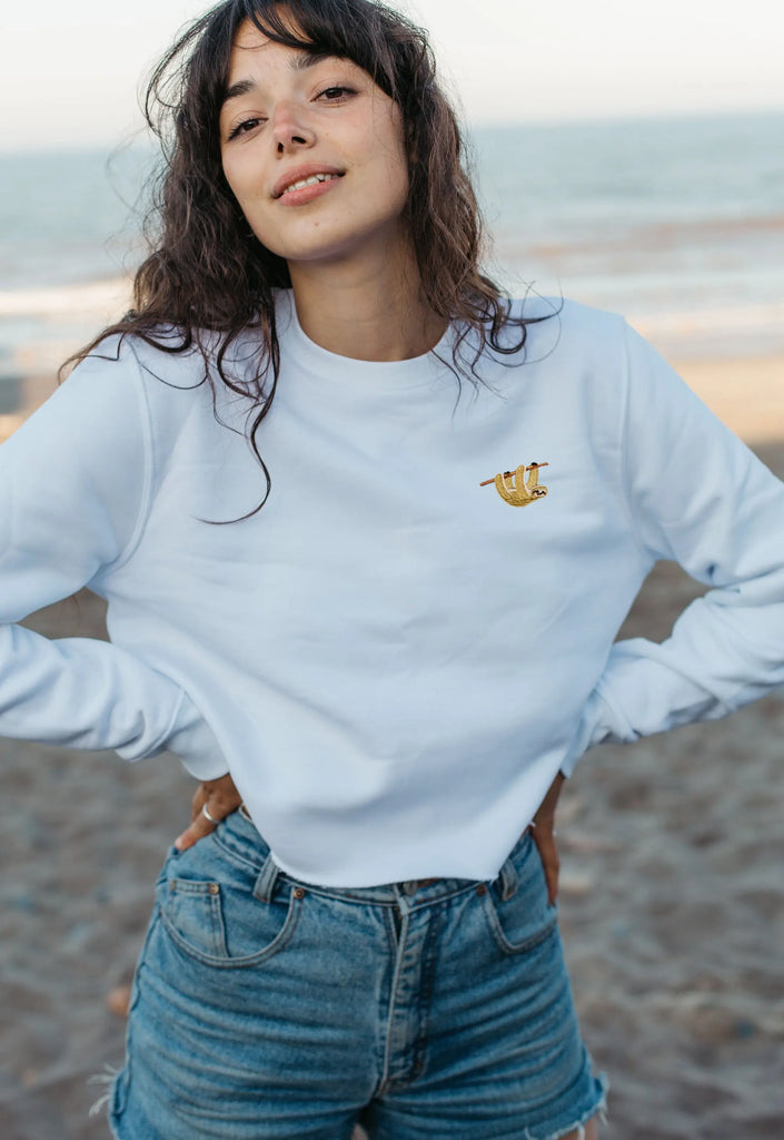 sloth womens cropped sweatshirt Big Wild Thought