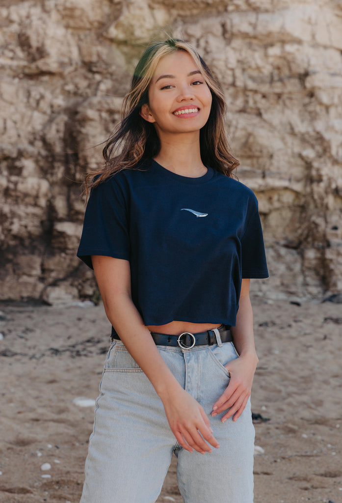 blue whale womens cropped t-shirt Big Wild Thought