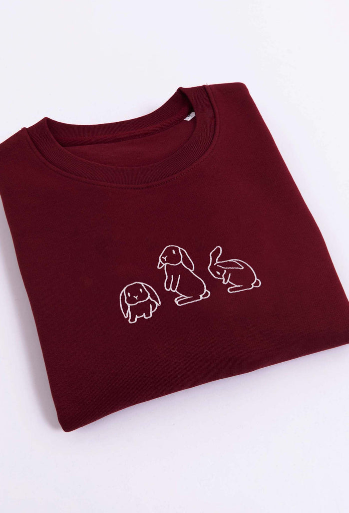 Family of Bunnies Rabbits Embroidered Organic Sustainable Sweatshirt Jumper Big Wild Thought