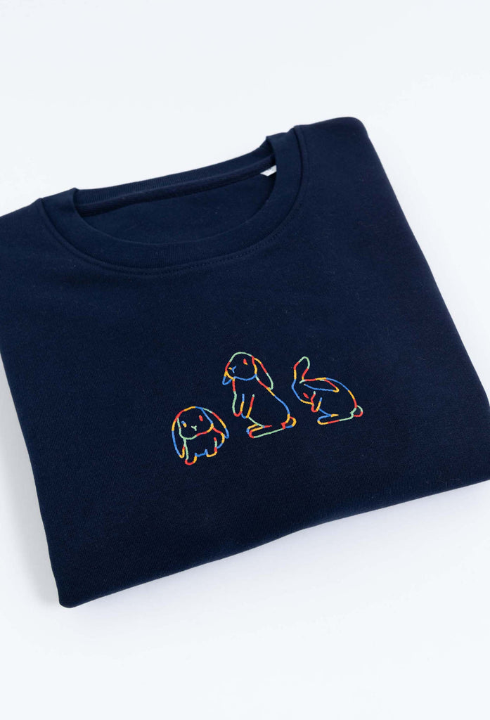 Family of Bunnies Rabbits Embroidered Organic Sustainable Sweatshirt Jumper Big Wild Thought