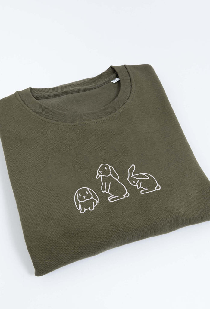 Family of Bunnies Rabbits Embroidered Organic Sustainable Sweatshirt Jumper Big Wild Thought