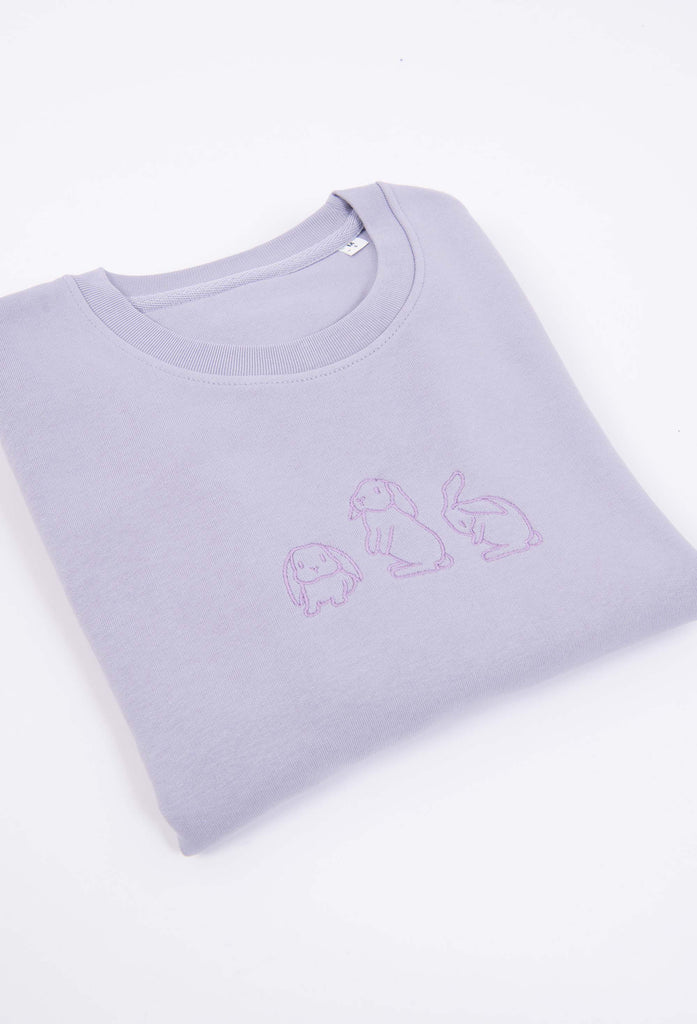 Family of Bunnies Rabbits Embroidered Organic Sustainable Sweatshirt Jumper Big Wild Thought