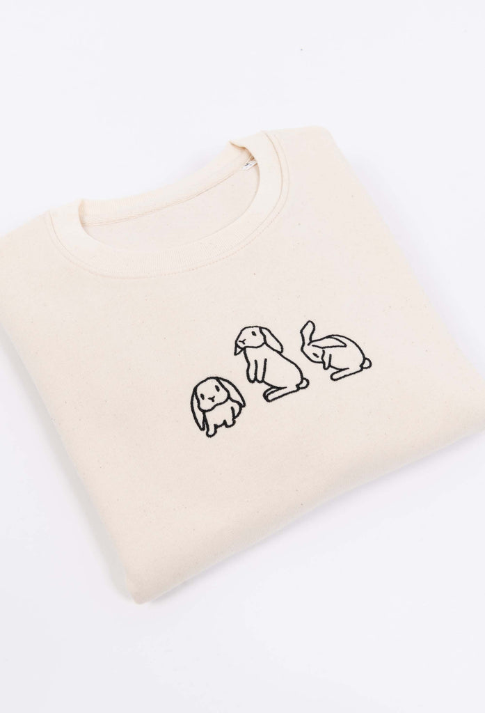 Family of Bunnies Rabbits Embroidered Organic Sustainable Sweatshirt Jumper Big Wild Thought