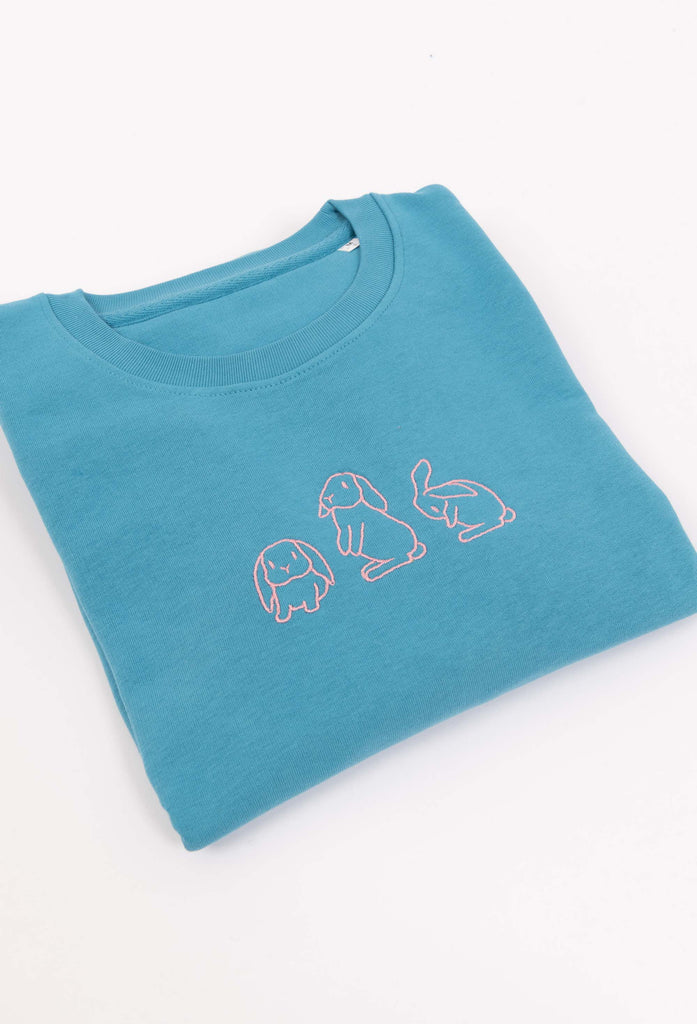 Family of Bunnies Rabbits Embroidered Organic Sustainable Sweatshirt Jumper Big Wild Thought