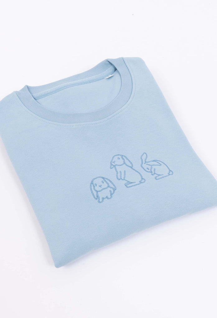 Family of Bunnies Rabbits Embroidered Organic Sustainable Sweatshirt Jumper Big Wild Thought