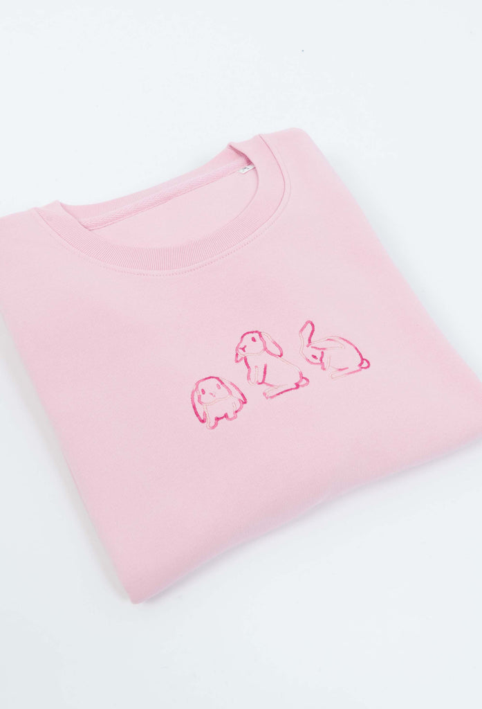Family of Bunnies Rabbits Embroidered Organic Sustainable Sweatshirt Jumper Big Wild Thought