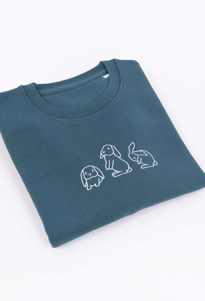 Family of Bunnies Rabbits Embroidered Organic Sustainable Sweatshirt Jumper Big Wild Thought