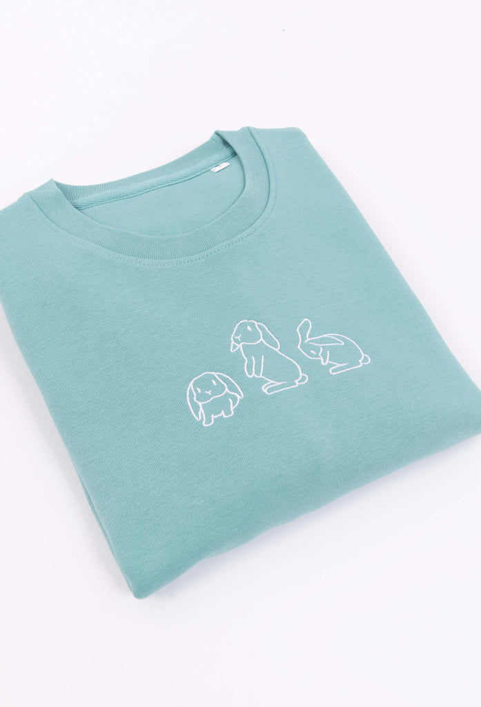 Family of Bunnies Rabbits Embroidered Organic Sustainable Sweatshirt Jumper Big Wild Thought