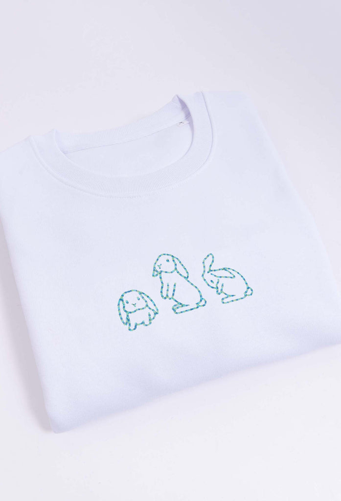 Family of Bunnies Rabbits Embroidered Organic Sustainable Sweatshirt Jumper Big Wild Thought