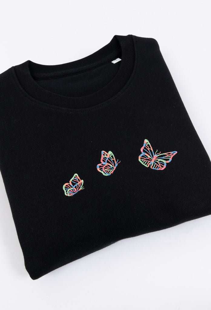 Family of Butterflies Embroidered Organic Sustainable Sweatshirt Jumper Big Wild Thought