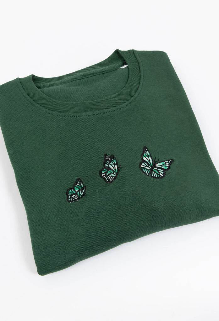 Family of Butterflies Embroidered Organic Sustainable Sweatshirt Jumper Big Wild Thought