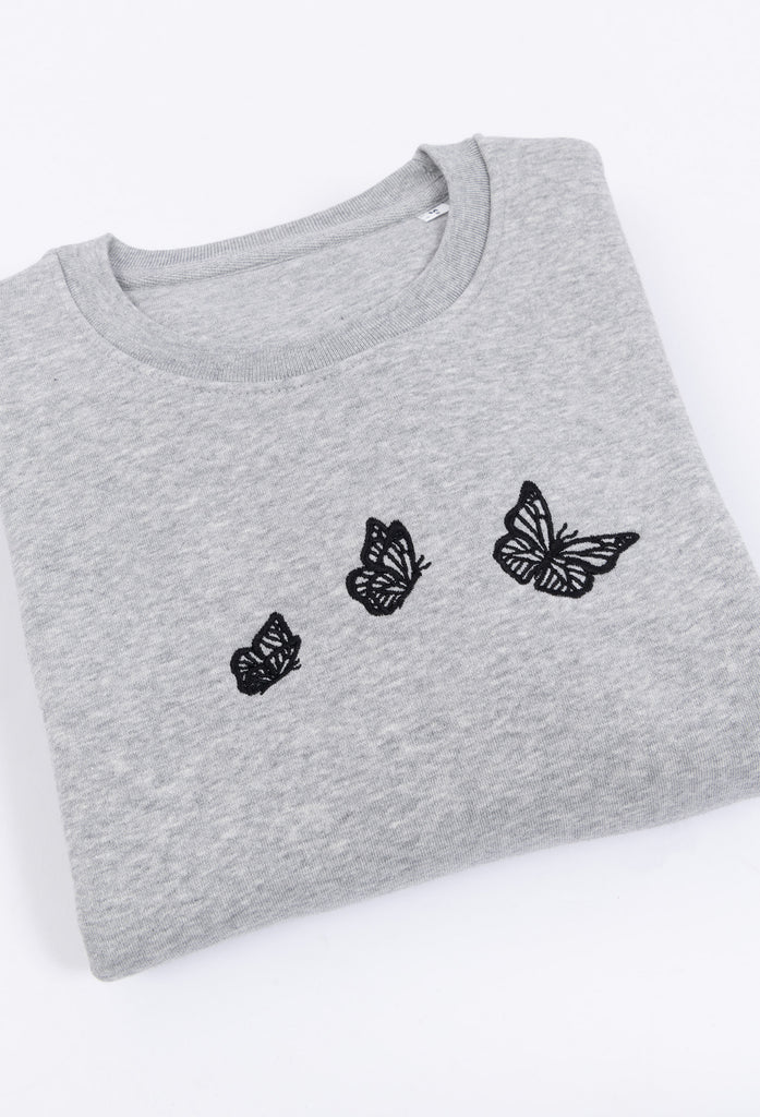 Family of Butterflies Embroidered Organic Sustainable Sweatshirt Jumper Big Wild Thought