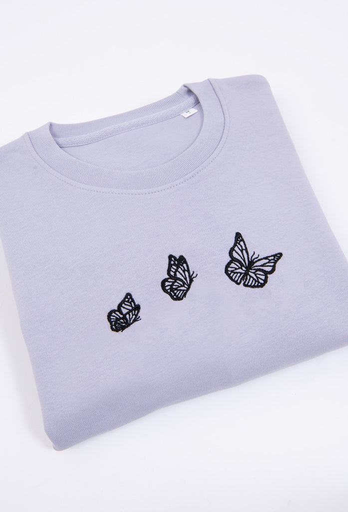 Family of Butterflies Embroidered Organic Sustainable Sweatshirt Jumper Big Wild Thought
