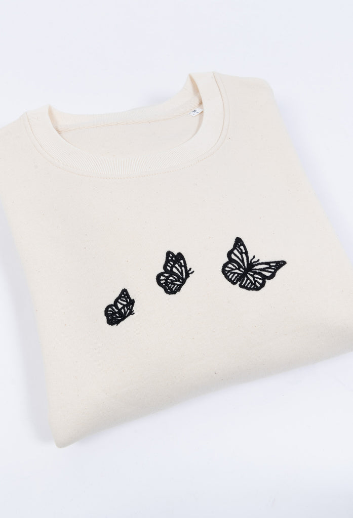 Family of Butterflies Embroidered Organic Sustainable Sweatshirt Jumper Big Wild Thought