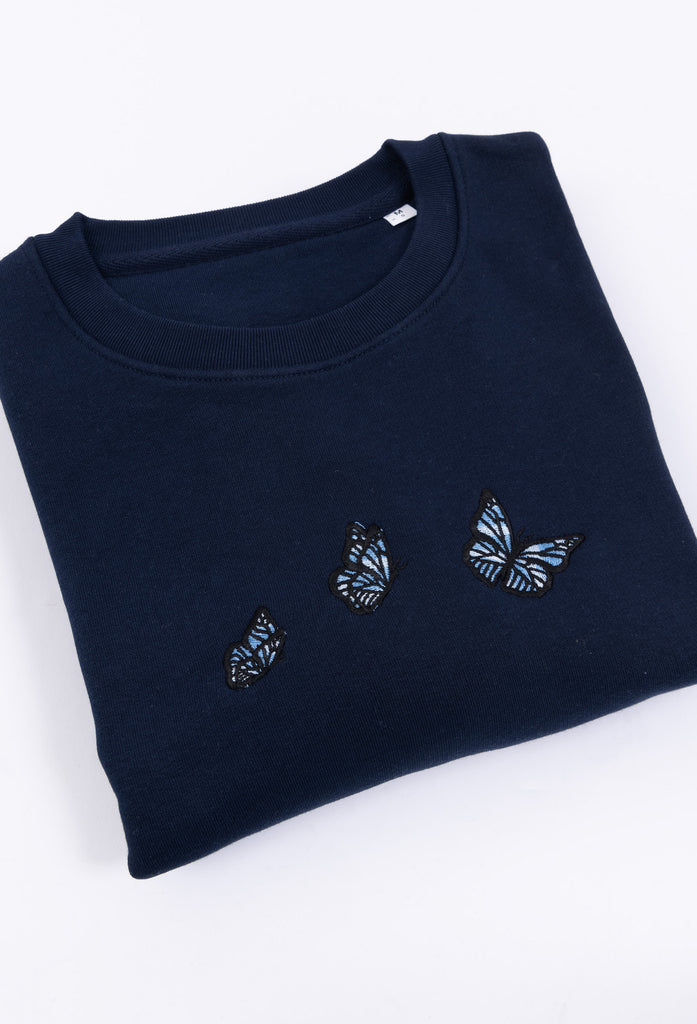 Family of Butterflies Embroidered Organic Sustainable Sweatshirt Jumper Big Wild Thought