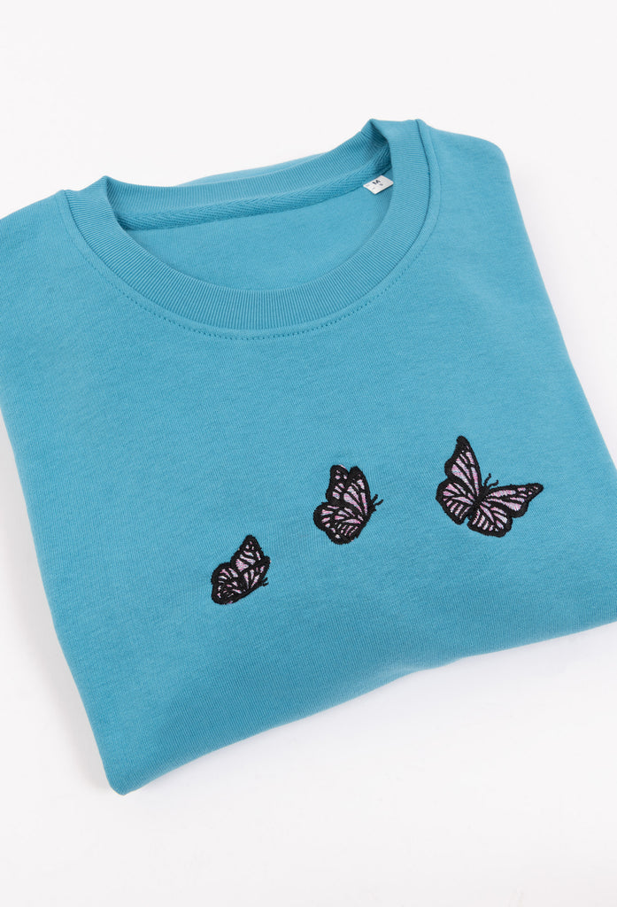 Family of Butterflies Embroidered Organic Sustainable Sweatshirt Jumper Big Wild Thought