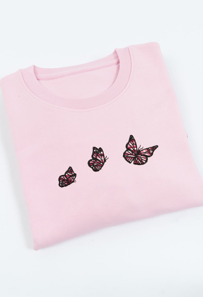 Family of Butterflies Embroidered Organic Sustainable Sweatshirt Jumper Big Wild Thought