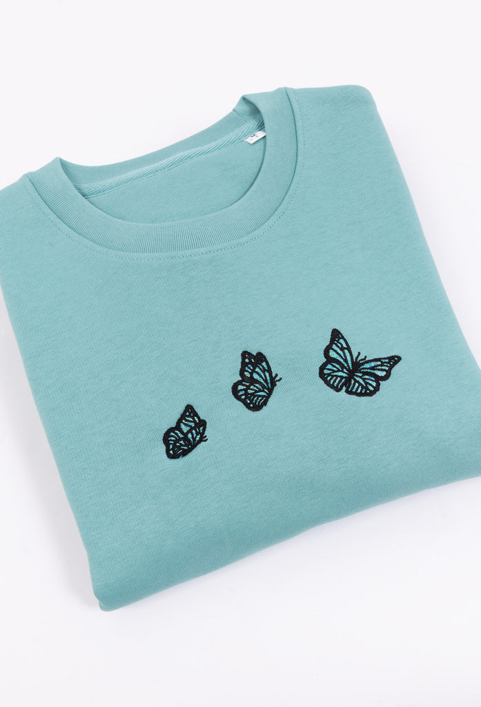 Family of Butterflies Embroidered Organic Sustainable Sweatshirt Jumper Big Wild Thought