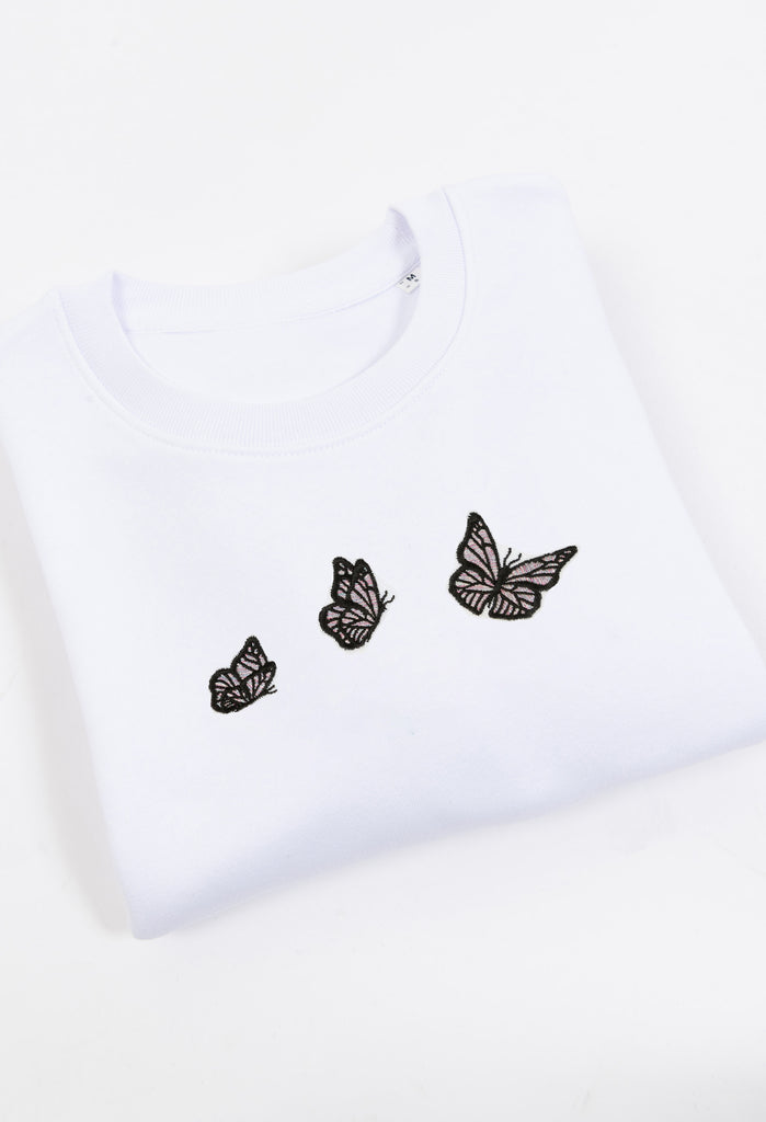 Family of Butterflies Embroidered Organic Sustainable Sweatshirt Jumper Big Wild Thought