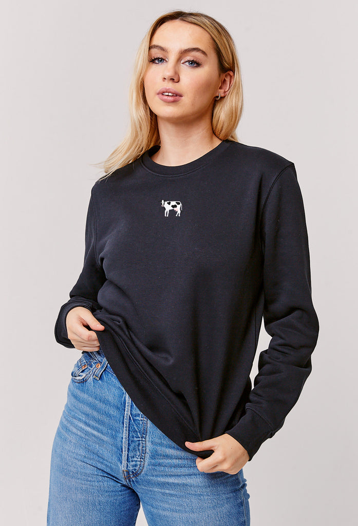 Cow Embroidered Organic Sustainable Sweatshirt Jumper Big Wild Thought