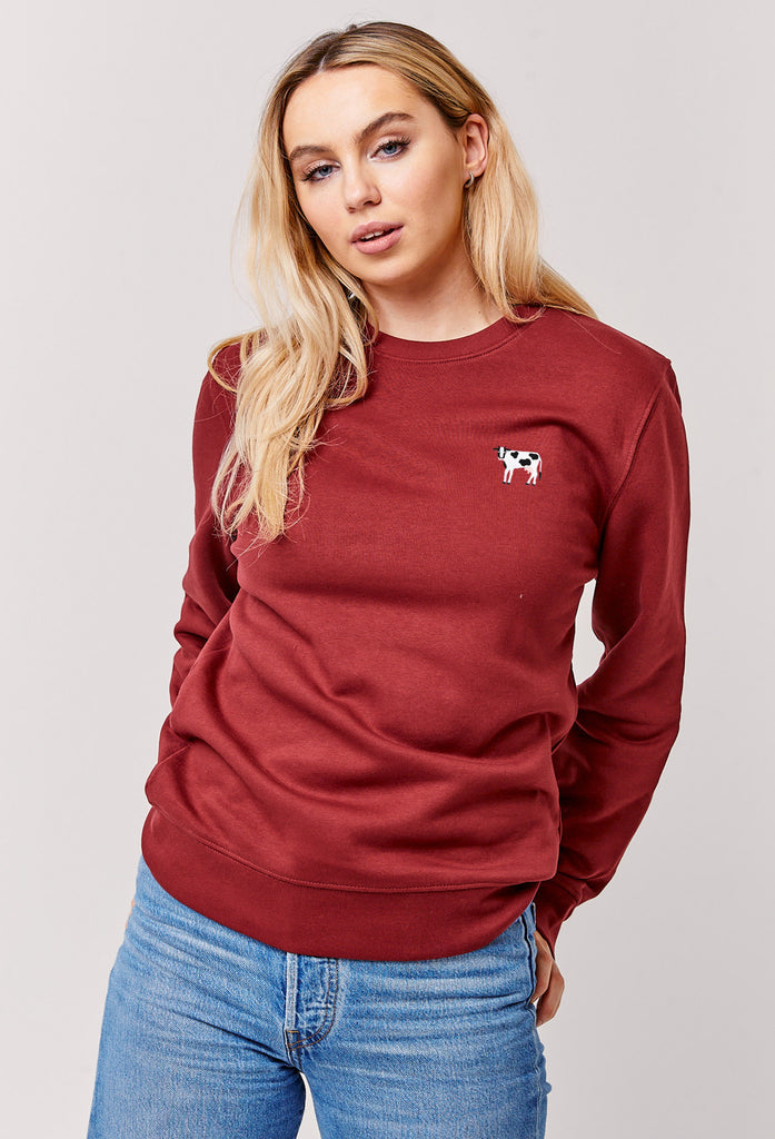 Cow Embroidered Organic Sustainable Sweatshirt Jumper Big Wild Thought