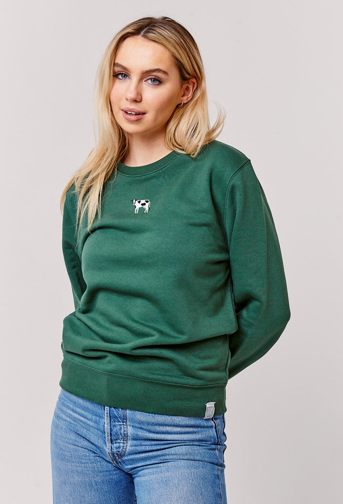 Cow Embroidered Organic Sustainable Sweatshirt Jumper Big Wild Thought