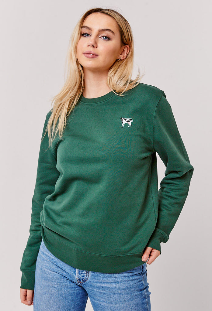 Cow Embroidered Organic Sustainable Sweatshirt Jumper Big Wild Thought