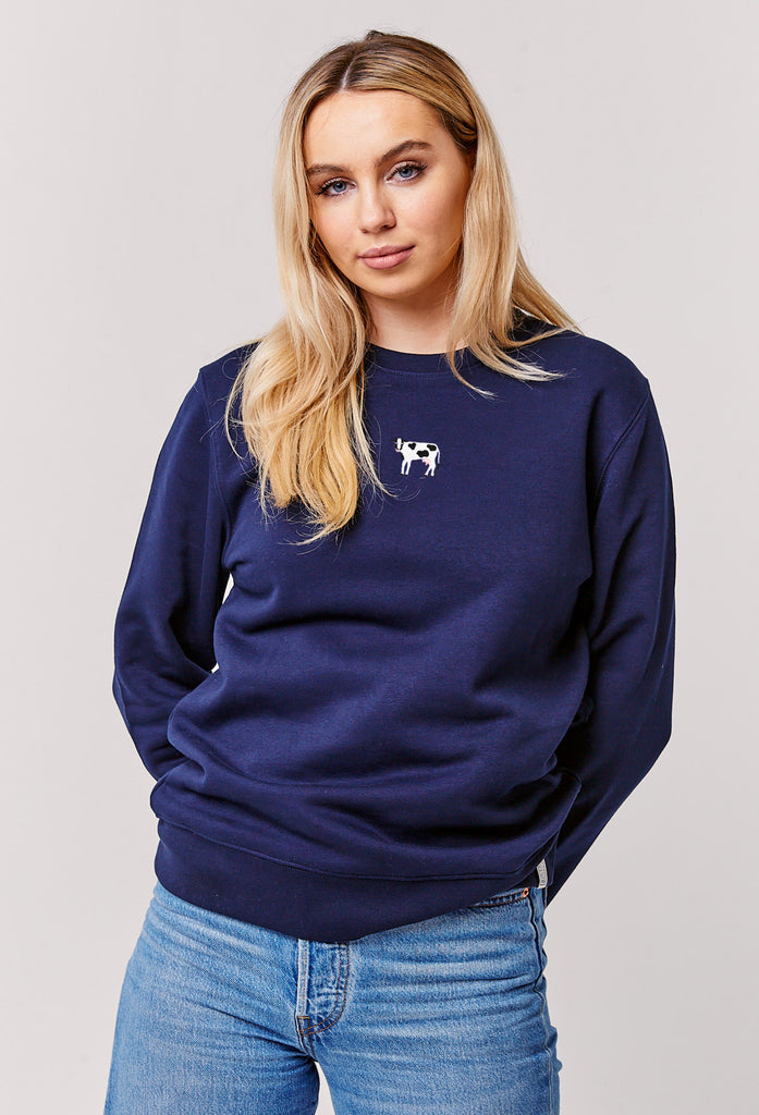 Cow Embroidered Organic Sustainable Sweatshirt Jumper Big Wild Thought