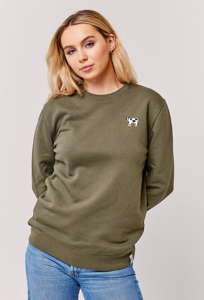 Cow Embroidered Organic Sustainable Sweatshirt Jumper Big Wild Thought