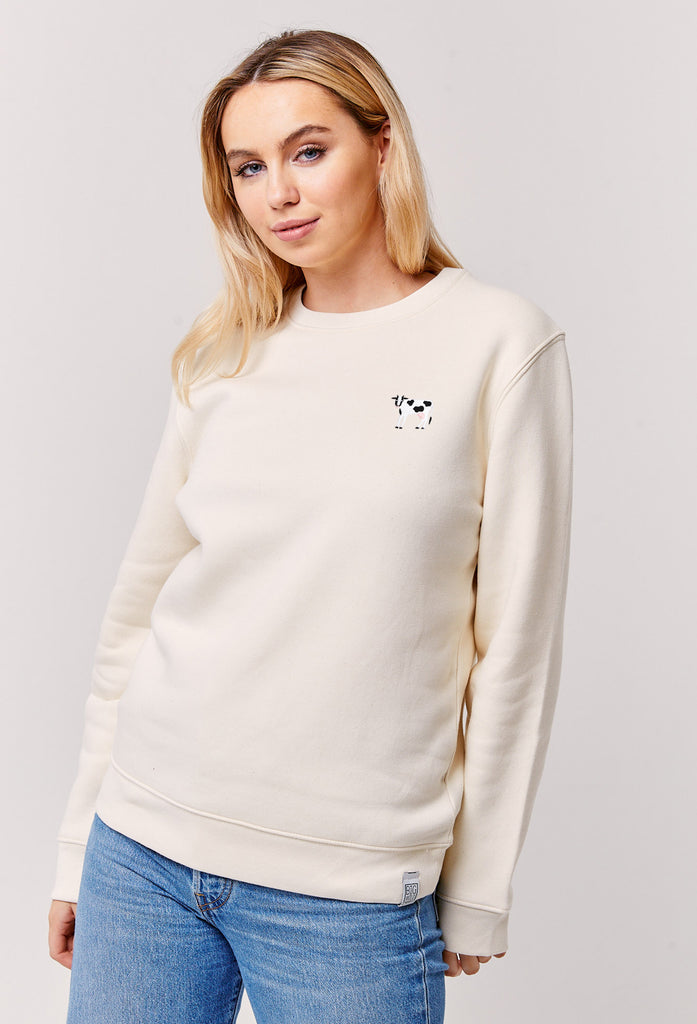 Cow Embroidered Organic Sustainable Sweatshirt Jumper Big Wild Thought