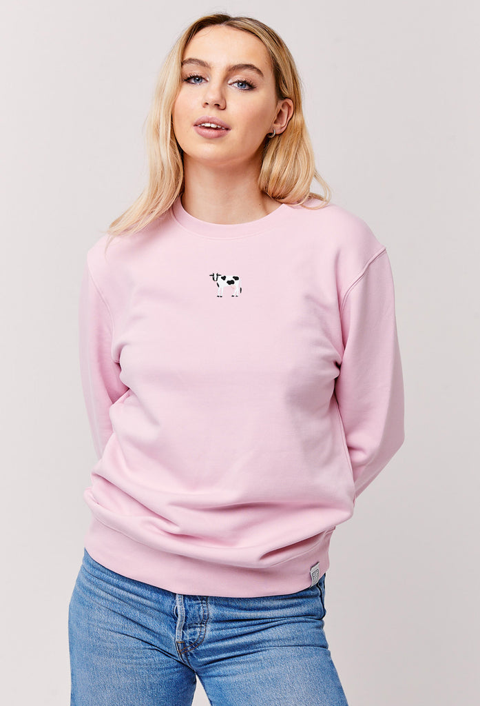 Cow Embroidered Organic Sustainable Sweatshirt Jumper Big Wild Thought