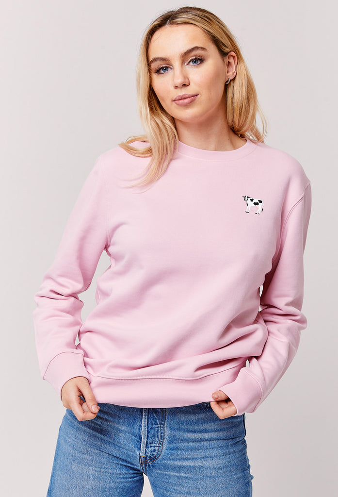 Cow Embroidered Organic Sustainable Sweatshirt Jumper Big Wild Thought