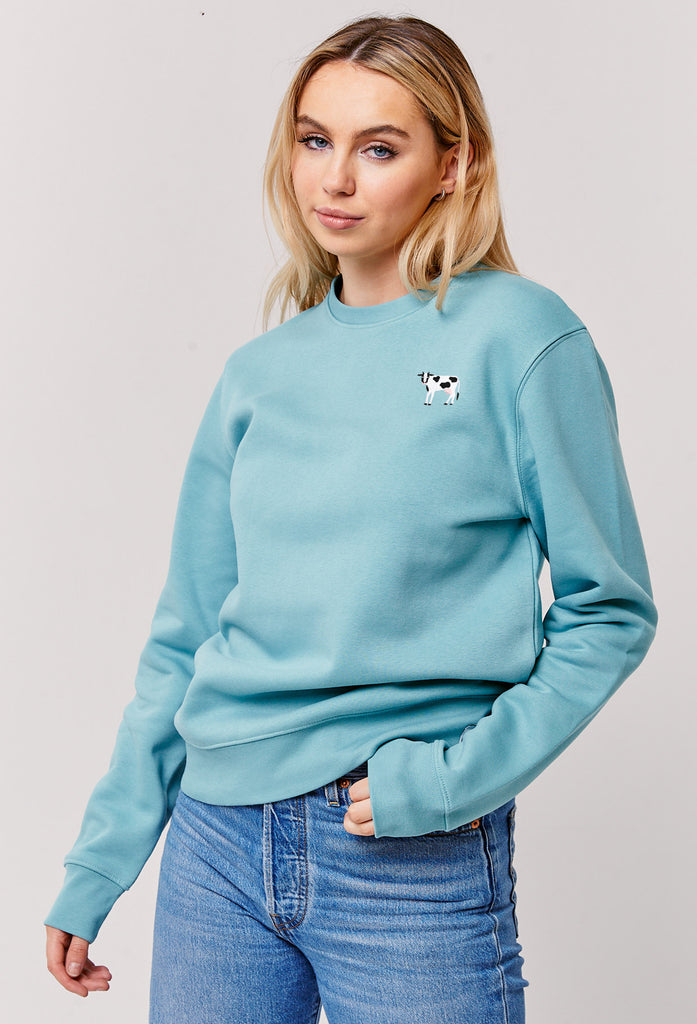 Cow Embroidered Organic Sustainable Sweatshirt Jumper Big Wild Thought