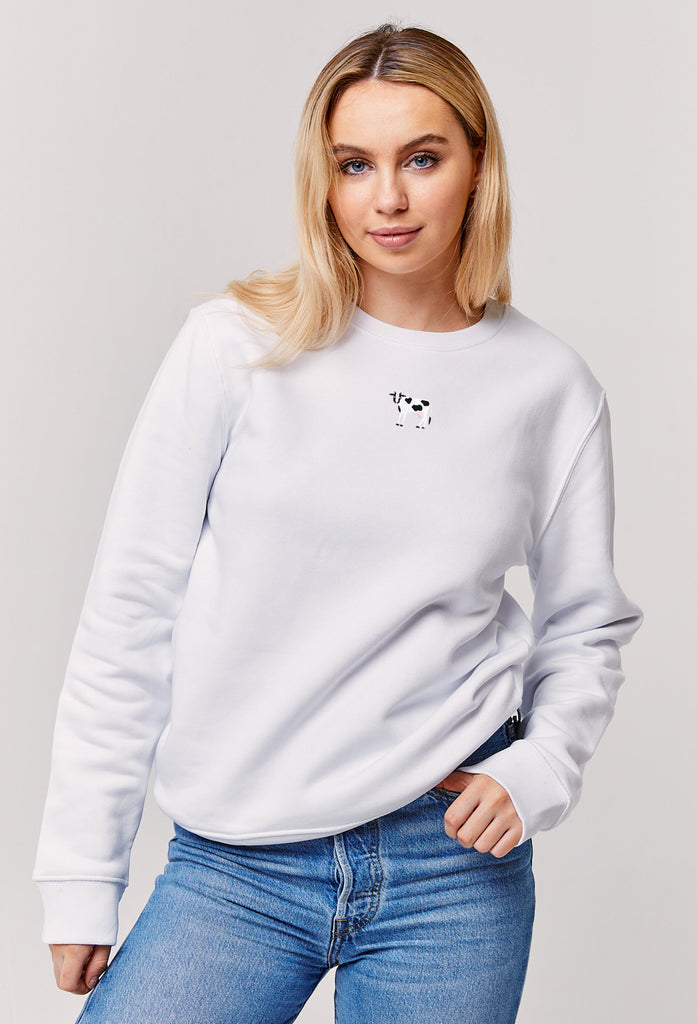 Cow Embroidered Organic Sustainable Sweatshirt Jumper Big Wild Thought