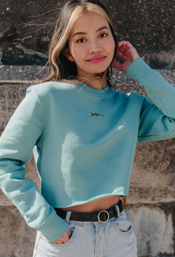 crocodile womens cropped sweatshirt Big Wild Thought