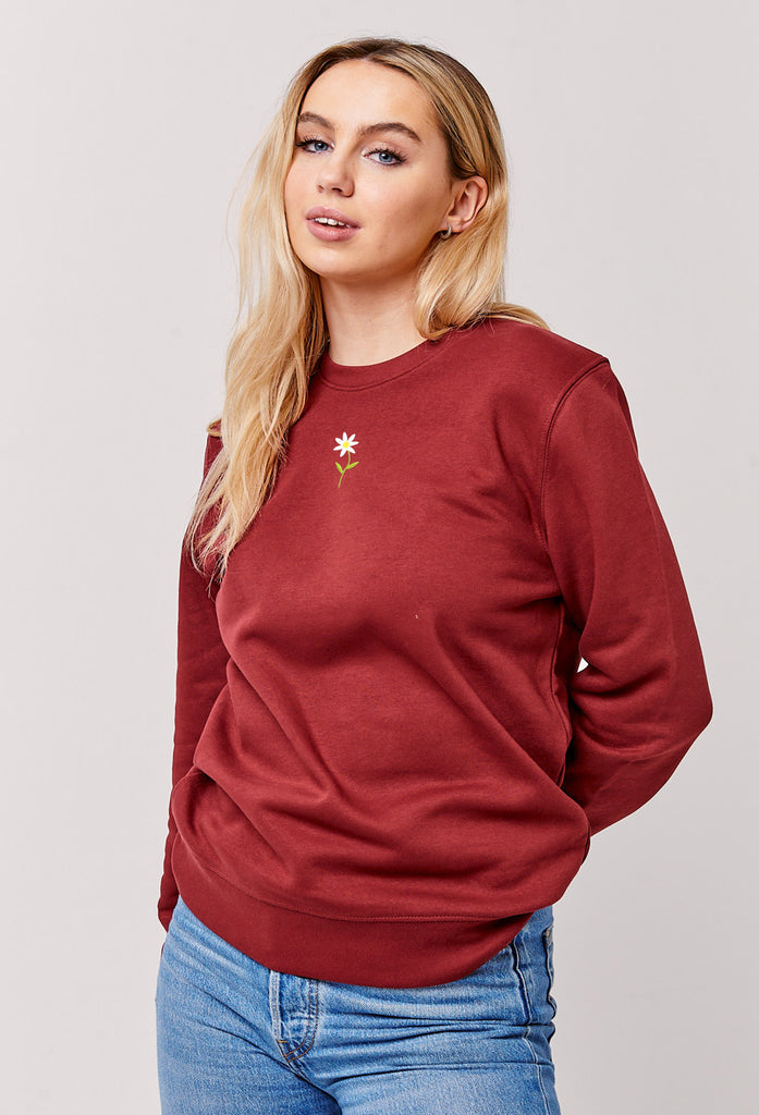 Daisy Embroidered Organic Sustainable Sweatshirt Jumper Big Wild Thought