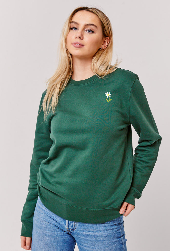 Daisy Embroidered Organic Sustainable Sweatshirt Jumper Big Wild Thought