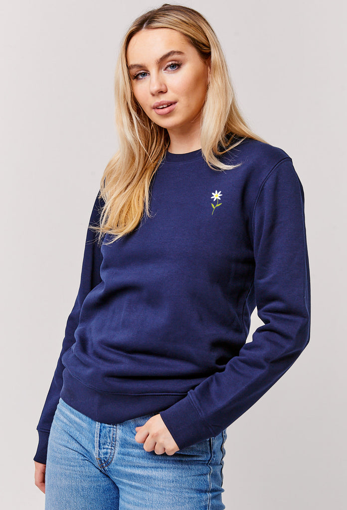 Daisy Embroidered Organic Sustainable Sweatshirt Jumper Big Wild Thought