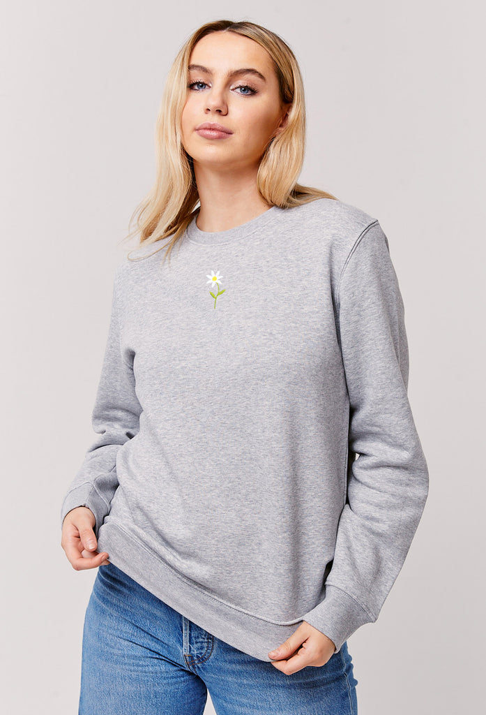 Daisy Embroidered Organic Sustainable Sweatshirt Jumper Big Wild Thought
