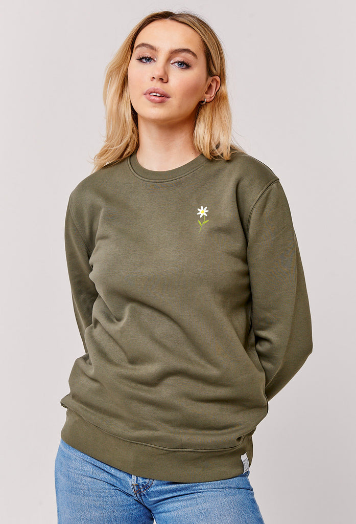 Daisy Embroidered Organic Sustainable Sweatshirt Jumper Big Wild Thought