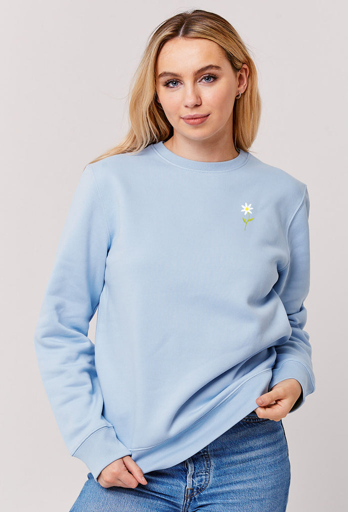 Daisy Embroidered Organic Sustainable Sweatshirt Jumper Big Wild Thought