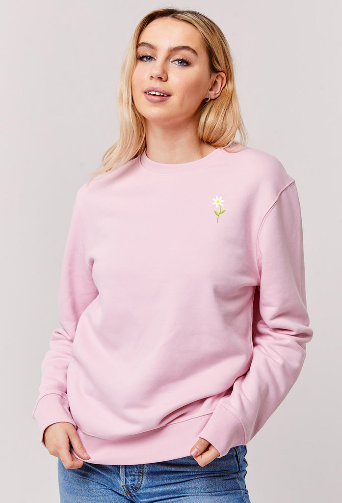 Daisy Embroidered Organic Sustainable Sweatshirt Jumper Big Wild Thought