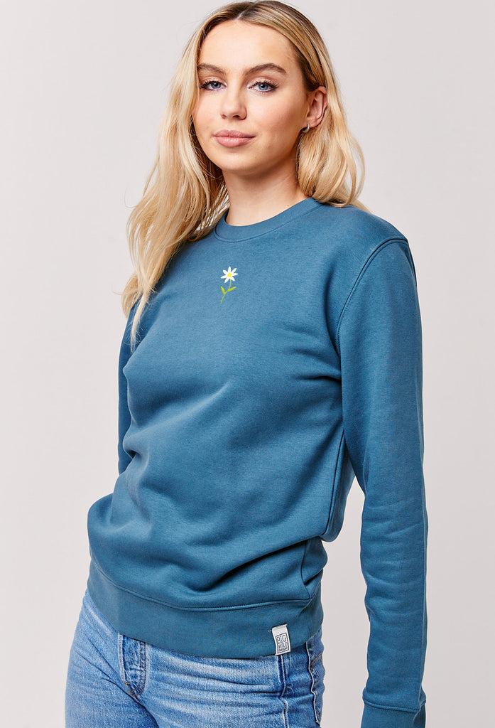 Daisy Embroidered Organic Sustainable Sweatshirt Jumper Big Wild Thought