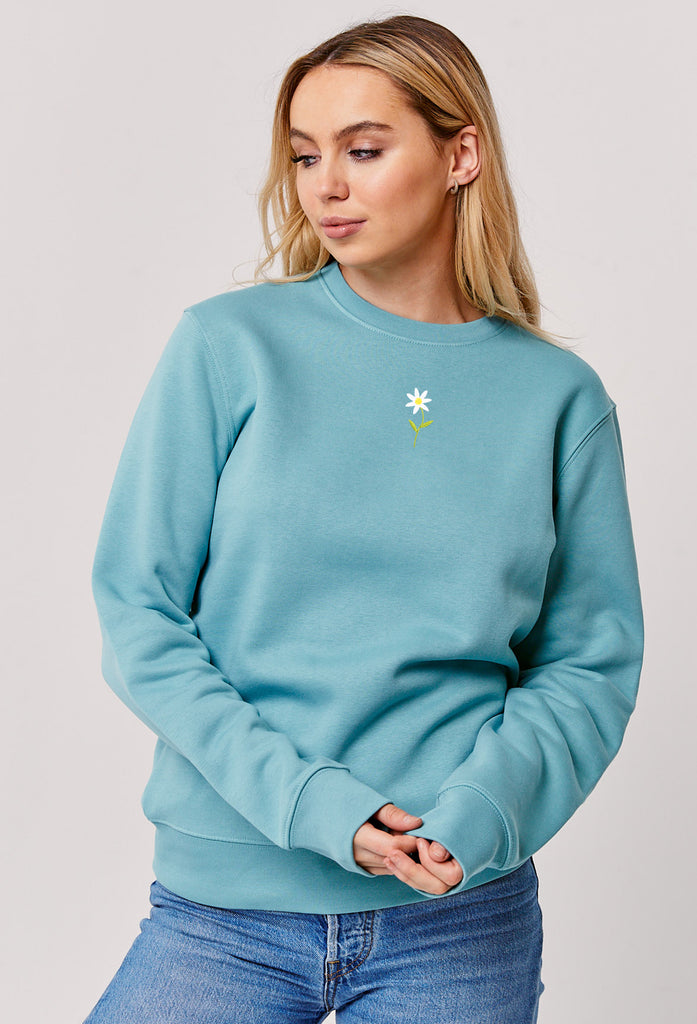 Daisy Embroidered Organic Sustainable Sweatshirt Jumper Big Wild Thought