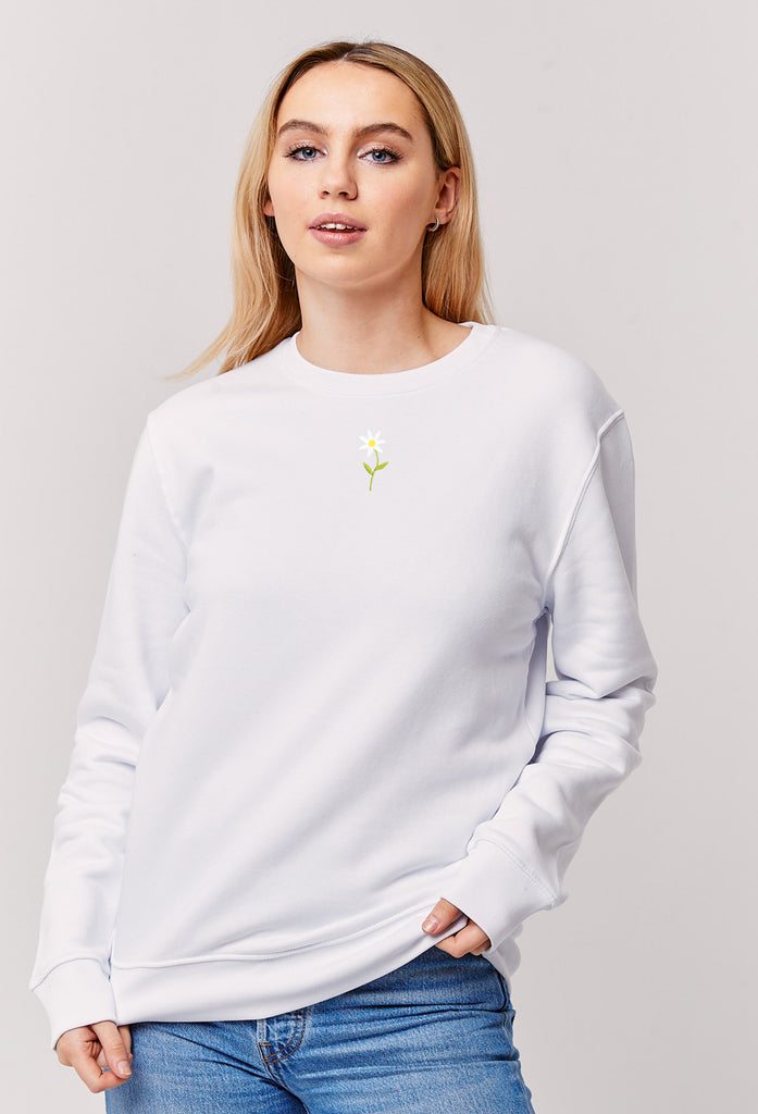 Daisy Embroidered Organic Sustainable Sweatshirt Jumper Big Wild Thought
