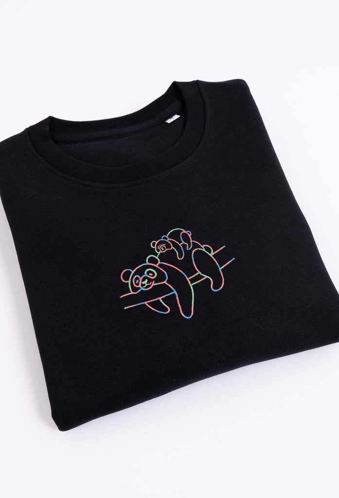 Family of Giant Pandas Embroidered Organic Sustainable Sweatshirt Jumper Big Wild Thought