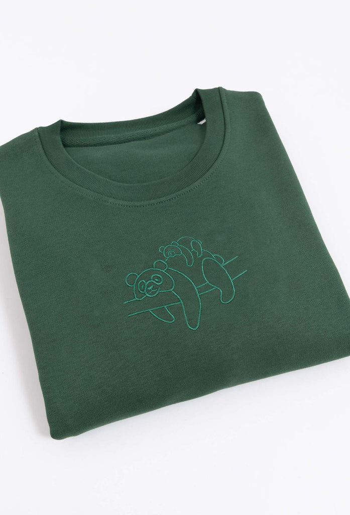Family of Giant Pandas Embroidered Organic Sustainable Sweatshirt Jumper Big Wild Thought