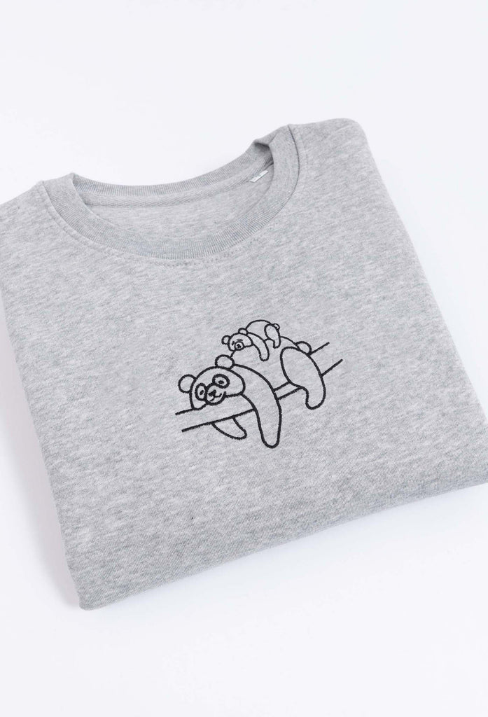 Family of Giant Pandas Embroidered Organic Sustainable Sweatshirt Jumper Big Wild Thought